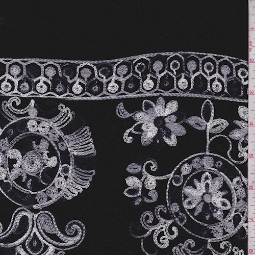 Black Embroidered Medallion Stretch Velvet